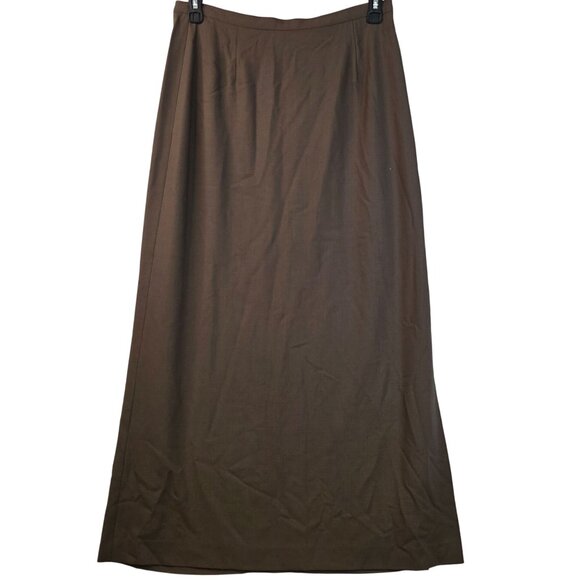 Wool Maxi Skirt Large Brown Split Detail Classic Long Length by Gett New - Picture 1 of 9